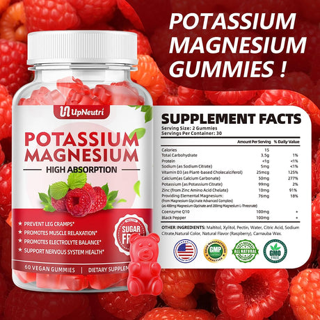 UPNEUTRI Potassium Magnesium Supplement Gummies for Adults Kids 60 Gomitas