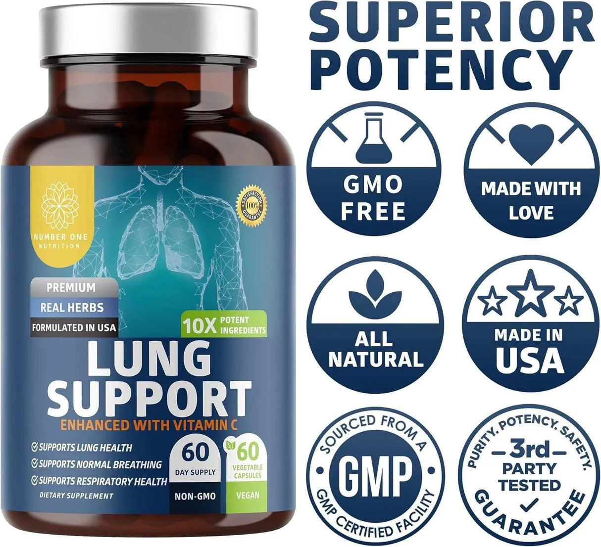 N1N - Number One Nutrition N1N Premium Lung Support 60 Capsulas - The Red Vitamin MX - Suplementos Alimenticios - {{ shop.shopifyCountryName }}