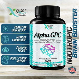 X Gold Health Alpha GPC Choline 600Mg. 180 Capsulas