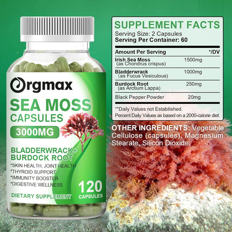 Orgmax Organic Sea Moss 3000Mg. 120 Capsulas