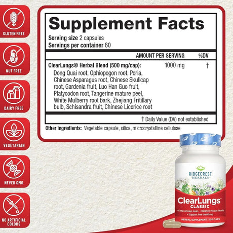 RIDGECREST HERBALS - RidgeCrest Herbals ClearLungs Classic 120 Capsulas - The Red Vitamin MX - Suplementos Alimenticios - {{ shop.shopifyCountryName }}