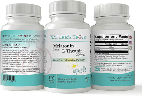 Nature's Trove Melatonin 3Mg. + L Theanine 200Mg. 120 Capsulas