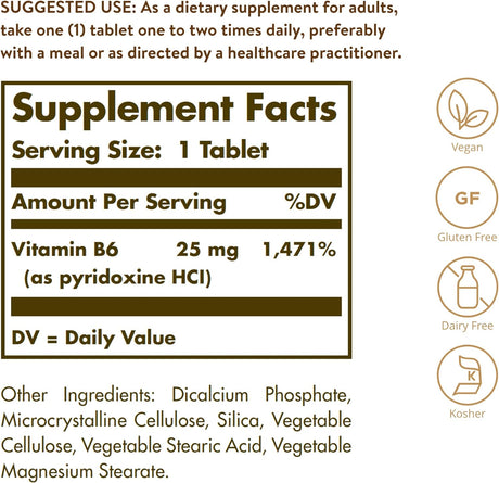 Solgar Vitamin B6 25Mg. 100 Tabletas 2 Pack