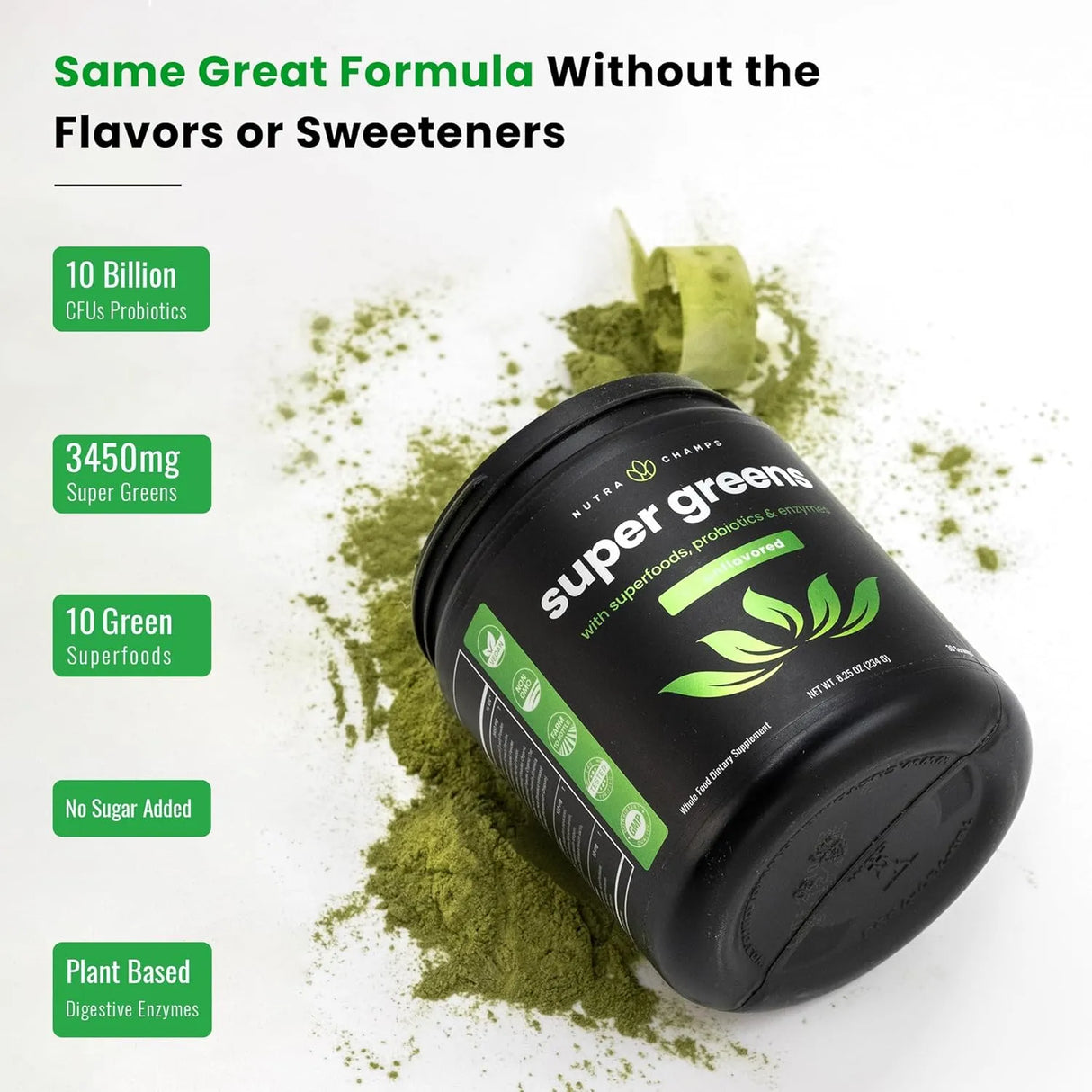 NUTRACHAMPS - NutraChamps Super Greens Powder Unflavored 234Gr. - The Red Vitamin MX - Suplementos Alimenticios - {{ shop.shopifyCountryName }}