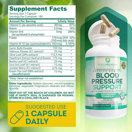 PUREPREMIUM SUPPLEMENTS - PurePremium Blood Pressure 180 Capsulas - The Red Vitamin MX - Suplementos Alimenticios - {{ shop.shopifyCountryName }}