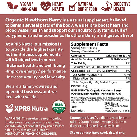 XPRS Nutra Organic Hawthorn Berry Powder 16 Oz.