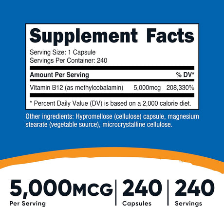 Nutricost Vitamin B12 5000mcg 240 Capsulas