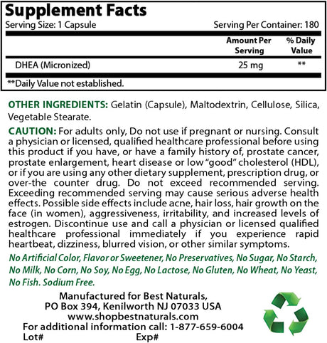 Best Naturals Micronized DHEA 25Mg. 180 Capsulas