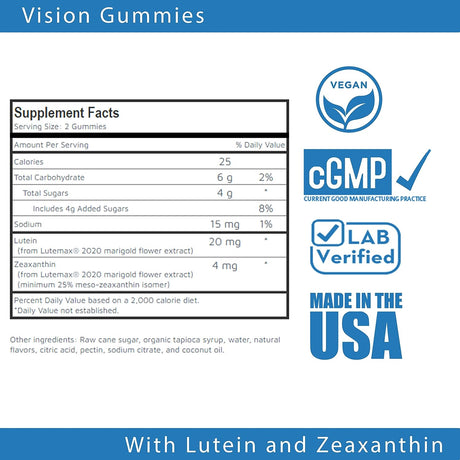 Wholesome Natural Vision Gummies with Lutein and Zeaxanthin 60 Gomitas