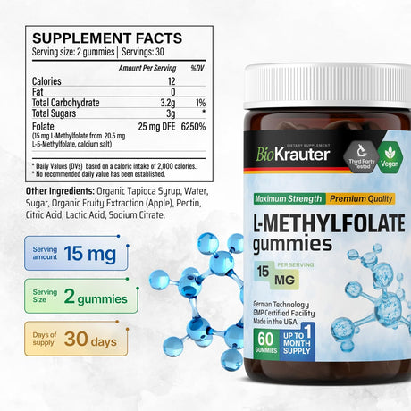 Bio Krauter L-Methylfolate Gummies 15Mg. 60 Gomitas
