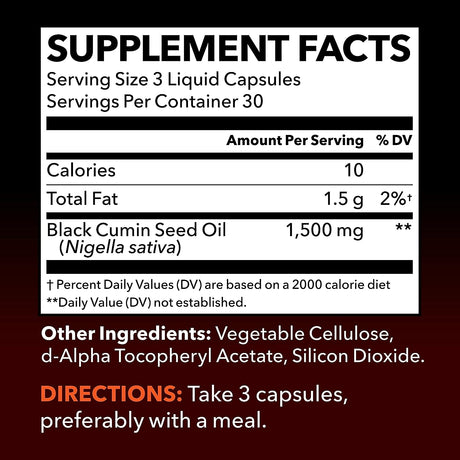 Havasu Nutrition Black Seed Oil Nigella Sativa Cold-Pressed Capsules 1500Mg. 90 Capsulas