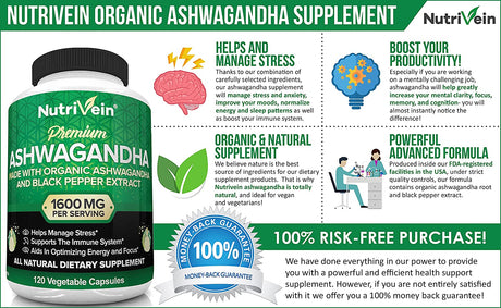 Nutrivein Organic Ashwagandha 1600Mg. 120 Capsulas