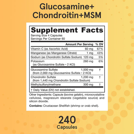 Jarrow Formulas Glucosamine+Chondroitin+MSM Supports Joint Health 240 Capsulas