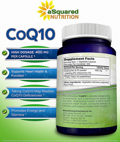 aSquared Nutrition CoQ10 400Mg. 200 Capsulas