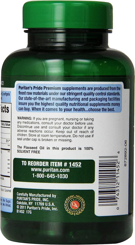 Puritan's Pride Premium Natural Flax Oil 1000Mg. 120 Capsulas Blandas
