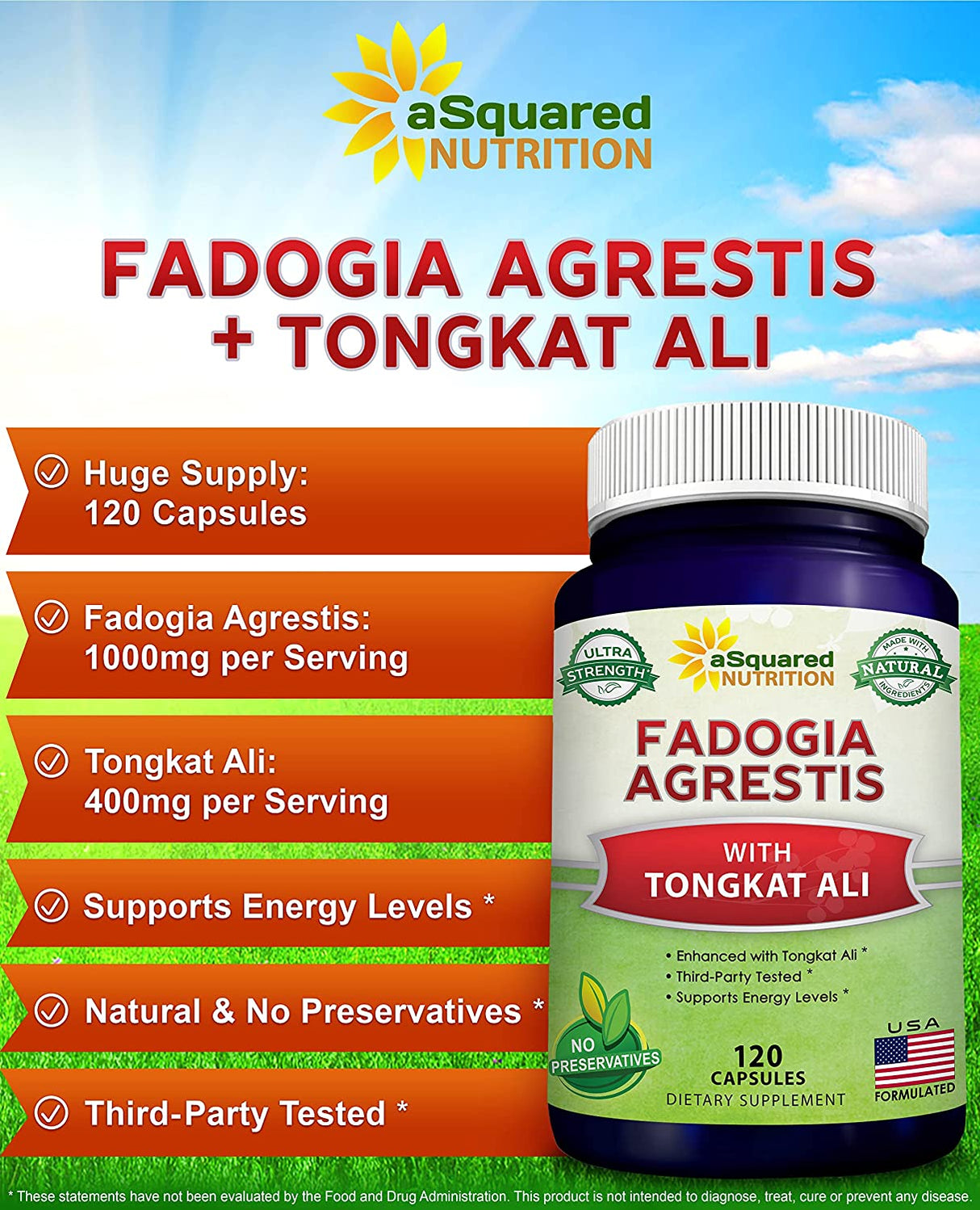 aSquared Nutrition Fadogia Agrestis 1000Mg. & Tongkat Ali 120 Capsulas