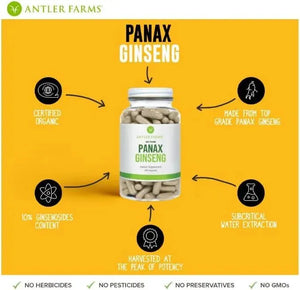 ANTLER FARMS - Antler Farms 100% Pure Organic Panax Ginseng Extract 500Mg. 180 Capsulas - The Red Vitamin MX - Suplementos Alimenticios - {{ shop.shopifyCountryName }}