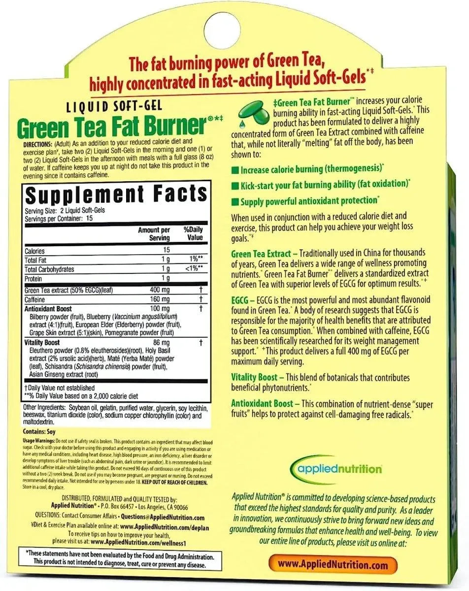 APPLIED NUTRITION - Applied Nutrition Green Tea Fat Burner 30 Capsulas Blandas - The Red Vitamin MX - Suplementos Alimenticios - {{ shop.shopifyCountryName }}
