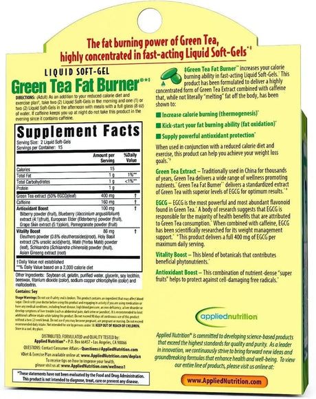 APPLIED NUTRITION - Applied Nutrition Green Tea Fat Burner 30 Capsulas Blandas - The Red Vitamin MX - Suplementos Alimenticios - {{ shop.shopifyCountryName }}