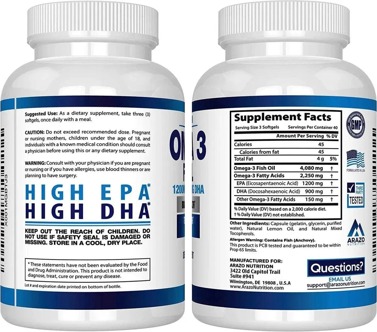 ARAZO NUTRITION - Arazo Nutrition Omega 3 Fish Oil 2250Mg. 120 Capsulas Blandas - The Red Vitamin MX - Suplementos Alimenticios - {{ shop.shopifyCountryName }}