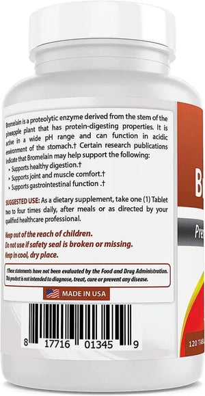 BEST NATURALS - Best Naturals Bromelain Proteolytic Digestive Enzymes Supplement 500Mg. 120 Tabletas - The Red Vitamin MX - Suplementos Alimenticios - {{ shop.shopifyCountryName }}
