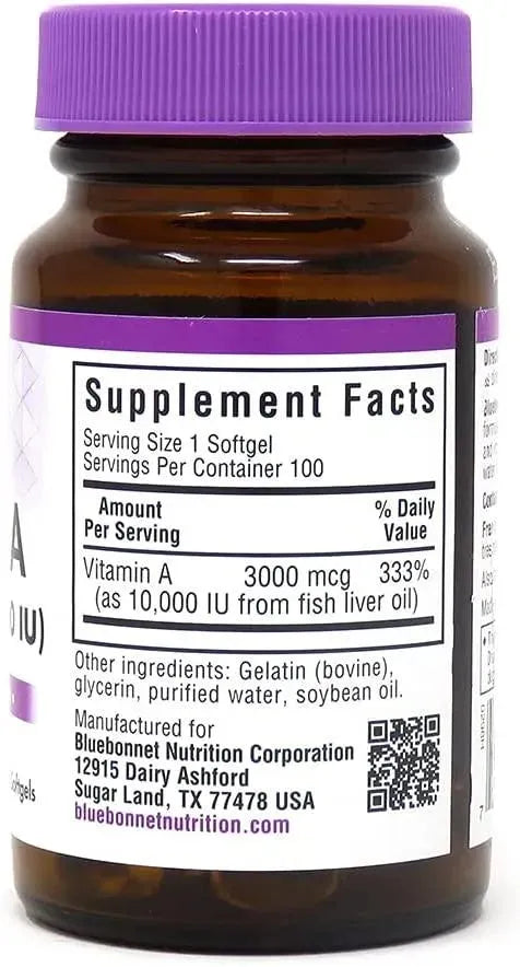 BLUEBONNET NUTRITION - Bluebonnet Nutrition Vitamin A 10,000IU 100 Capsulas Blandas - The Red Vitamin MX - Suplementos Alimenticios - {{ shop.shopifyCountryName }}