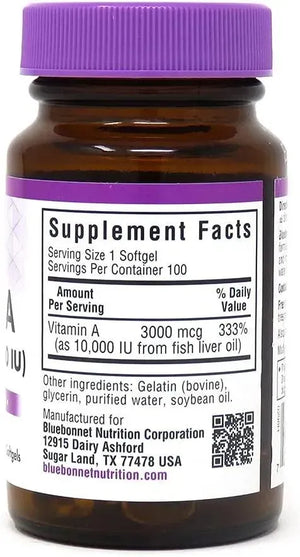 BLUEBONNET NUTRITION - Bluebonnet Nutrition Vitamin A 10,000IU 100 Capsulas Blandas - The Red Vitamin MX - Suplementos Alimenticios - {{ shop.shopifyCountryName }}