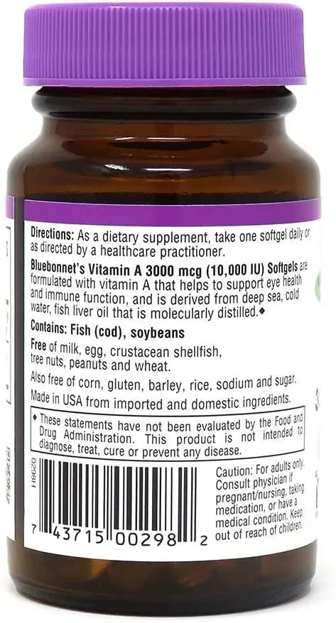 BLUEBONNET NUTRITION - Bluebonnet Nutrition Vitamin A 10,000IU 100 Capsulas Blandas - The Red Vitamin MX - Suplementos Alimenticios - {{ shop.shopifyCountryName }}