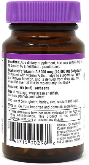 BLUEBONNET NUTRITION - Bluebonnet Nutrition Vitamin A 10,000IU 100 Capsulas Blandas - The Red Vitamin MX - Suplementos Alimenticios - {{ shop.shopifyCountryName }}