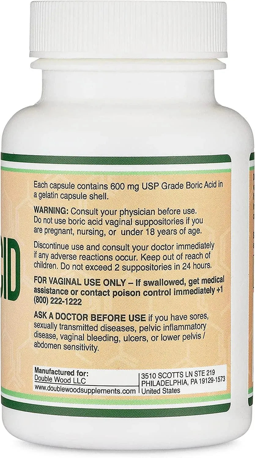 DOUBLE WOOD SUPPLEMENTS - Double Wood Supplements Boric Acid Suppositories 60 Supositorios - The Red Vitamin MX - Supositorios De Ácido Bórico - {{ shop.shopifyCountryName }}