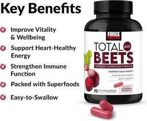 FORCE FACTOR - Force Factor Total Beets Beetroot Superfood Formula 90 Capsulas - The Red Vitamin MX - Suplementos Alimenticios - {{ shop.shopifyCountryName }}