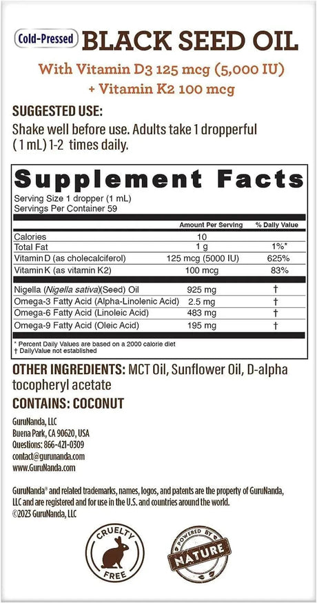 GURUNANDA - GuruNanda Black Seed Oil 59Ml. - The Red Vitamin MX - Suplementos Alimenticios - {{ shop.shopifyCountryName }}