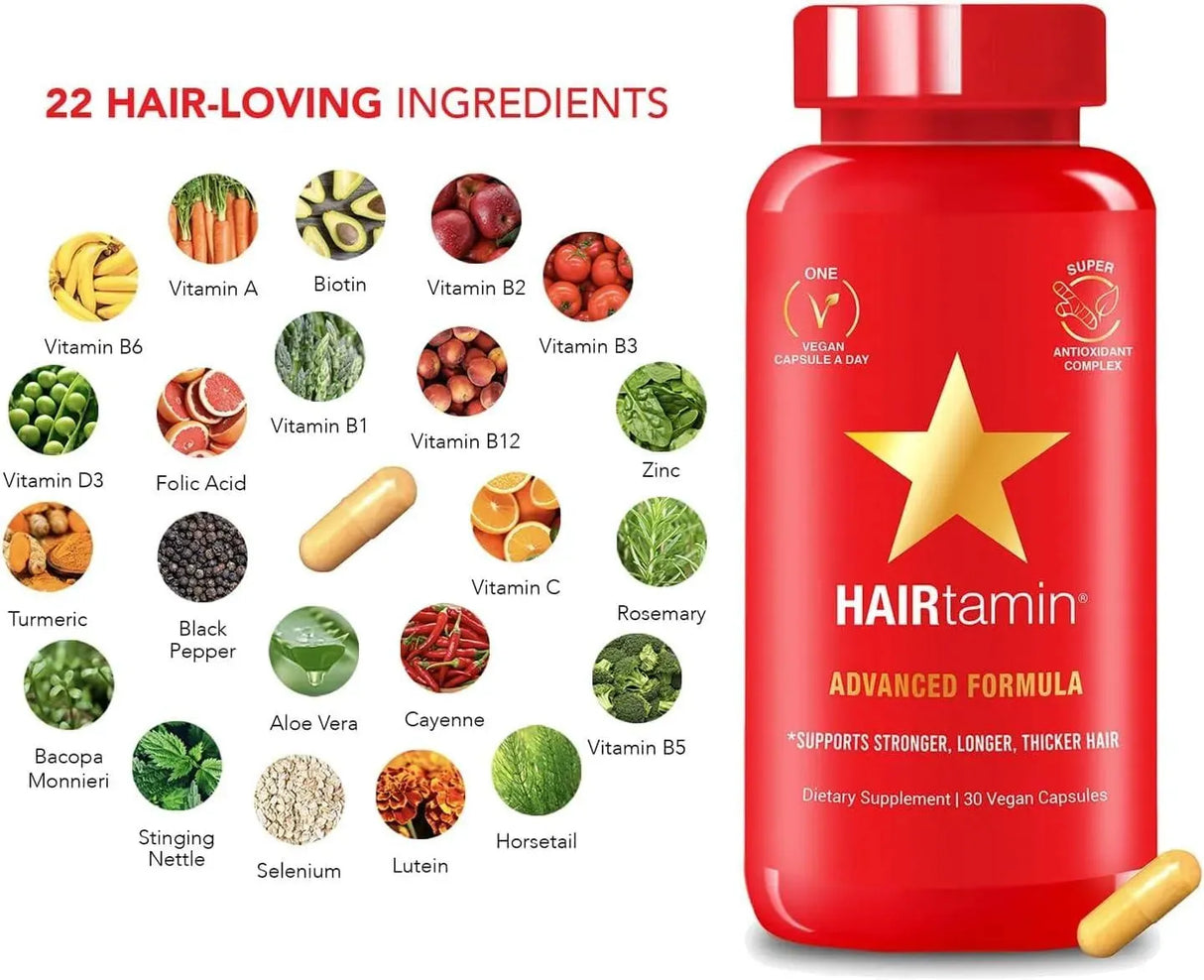 HAIRTAMIN - HAIRtamin Vegan Hair Vitamins 30 Capsulas - The Red Vitamin MX - Suplementos Alimenticios - {{ shop.shopifyCountryName }}