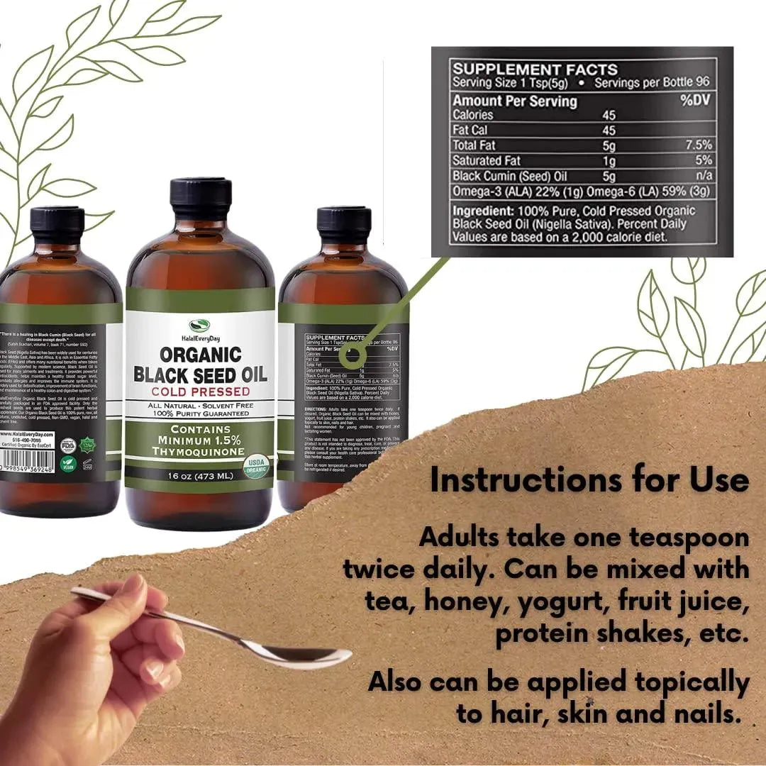 HALALEVERYDAY - HalalEveryDay Organic Black Seed Oil 236Ml. - The Red Vitamin MX - Suplementos Alimenticios - {{ shop.shopifyCountryName }}