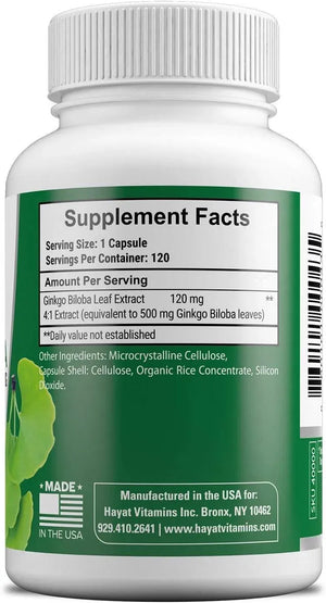 HAYAT - HAYAT Vitamins Vegan Natural Ginkgo Biloba 120Mg. 120 Capsulas - The Red Vitamin MX - Suplementos Alimenticios - {{ shop.shopifyCountryName }}