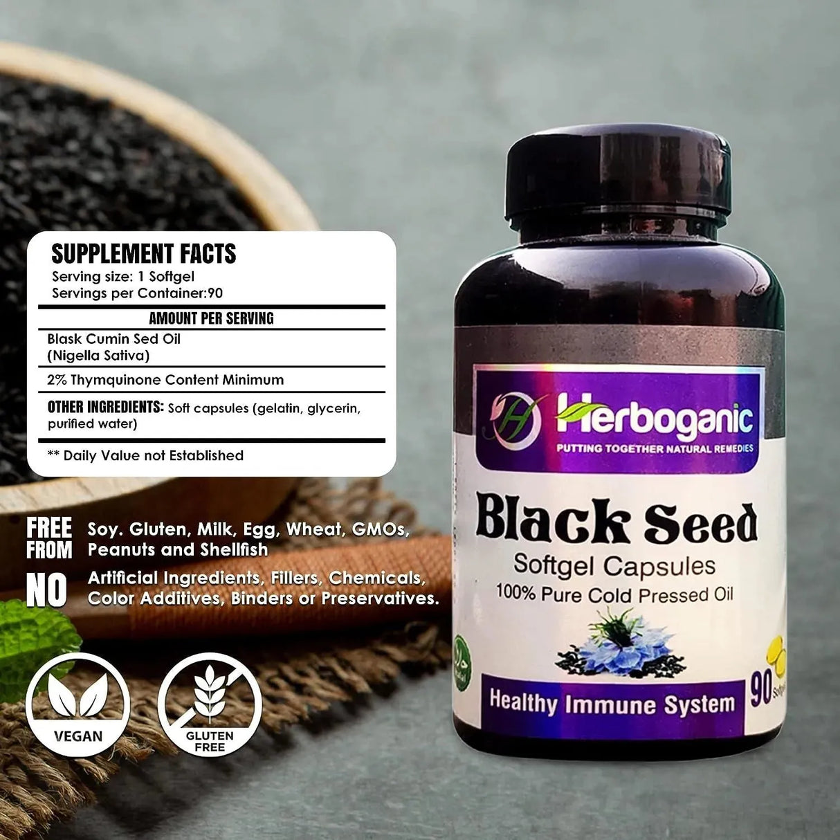 HERBOGANIC - HERBOGANIC Cold Pressed Black/Seed Oil Softgels 90 Capsulas Blandas - The Red Vitamin MX - Suplementos Alimenticios - {{ shop.shopifyCountryName }}