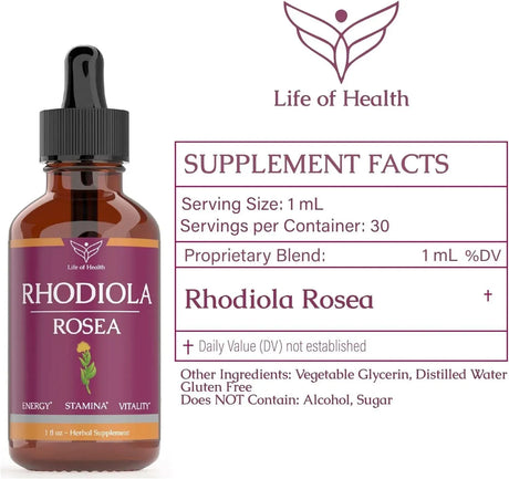 LIFE OF HEALTH - Life of Health Rhodiola Rosea Tincture 1 Fl.Oz. - The Red Vitamin MX - Suplementos Alimenticios - {{ shop.shopifyCountryName }}