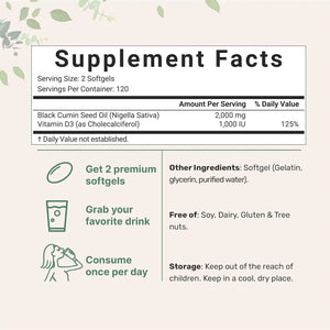 MICRO INGREDIENTS - Micro Ingredients Black Seed Oil 2000Mg. with Vitamin D3 240 Capsulas Blandas - The Red Vitamin MX - Suplementos Alimenticios - {{ shop.shopifyCountryName }}