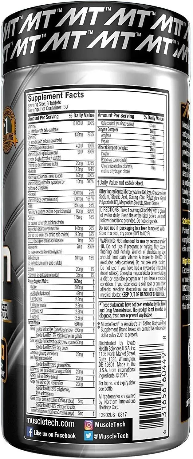 MUSCLETECH - MuscleTech Platinum Multi Vitamin 180 Tabletas - The Red Vitamin MX - Suplementos Alimenticios - {{ shop.shopifyCountryName }}