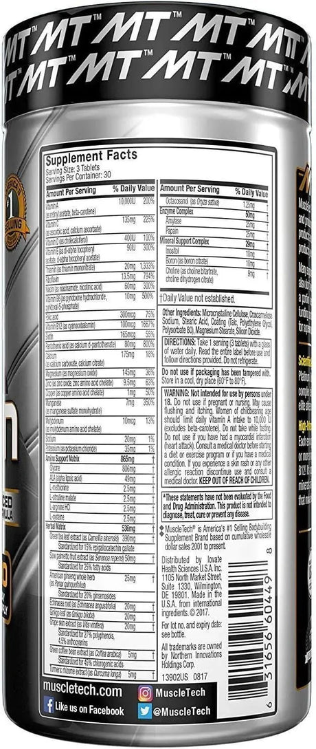 MUSCLETECH - MuscleTech Platinum Multi Vitamin 180 Tabletas - The Red Vitamin MX - Suplementos Alimenticios - {{ shop.shopifyCountryName }}