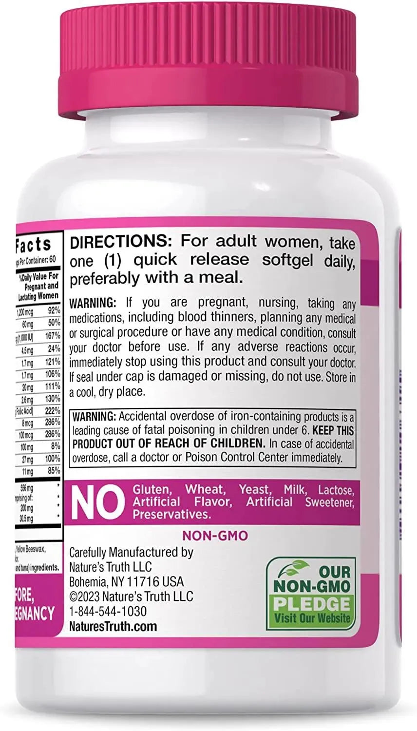 NATURE'S TRUTH - Nature's Truth Prenatal Vitamins with DHA and Folic Acid 60 Capsulas Blandas - The Red Vitamin MX - Suplementos Alimenticios - {{ shop.shopifyCountryName }}