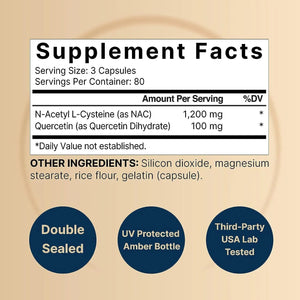NATUREBELL - NatureBell NAC N-Acetyl Cysteine with Quercetin 1200Mg. 480 Capsulas - The Red Vitamin MX - Suplementos Alimenticios - {{ shop.shopifyCountryName }}
