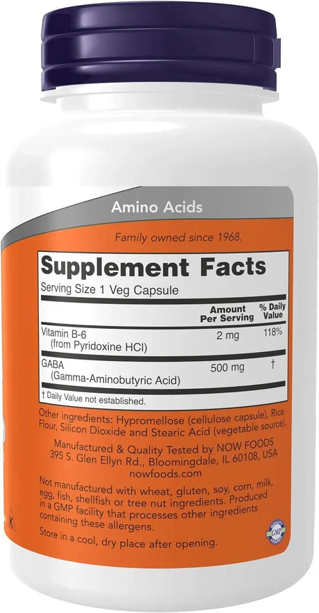 NOW SUPPLEMENTS - NOW Supplements GABA (Gamma-Aminobutyric Acid) 500Mg. + B-6 100 Capsulas - The Red Vitamin MX - Suplementos Alimenticios - {{ shop.shopifyCountryName }}