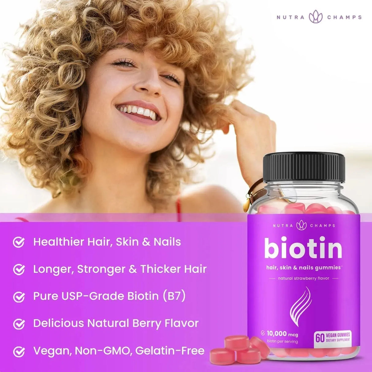 NUTRACHAMPS - NutraChamps Biotin Gummies 10,000 mcg 120 Gomitas - The Red Vitamin MX - Suplementos Alimenticios - {{ shop.shopifyCountryName }}