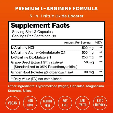 NUTRACHAMPS - NutraChamps Premium L Arginine 60 Capsulas - The Red Vitamin MX - Suplementos Alimenticios - {{ shop.shopifyCountryName }}