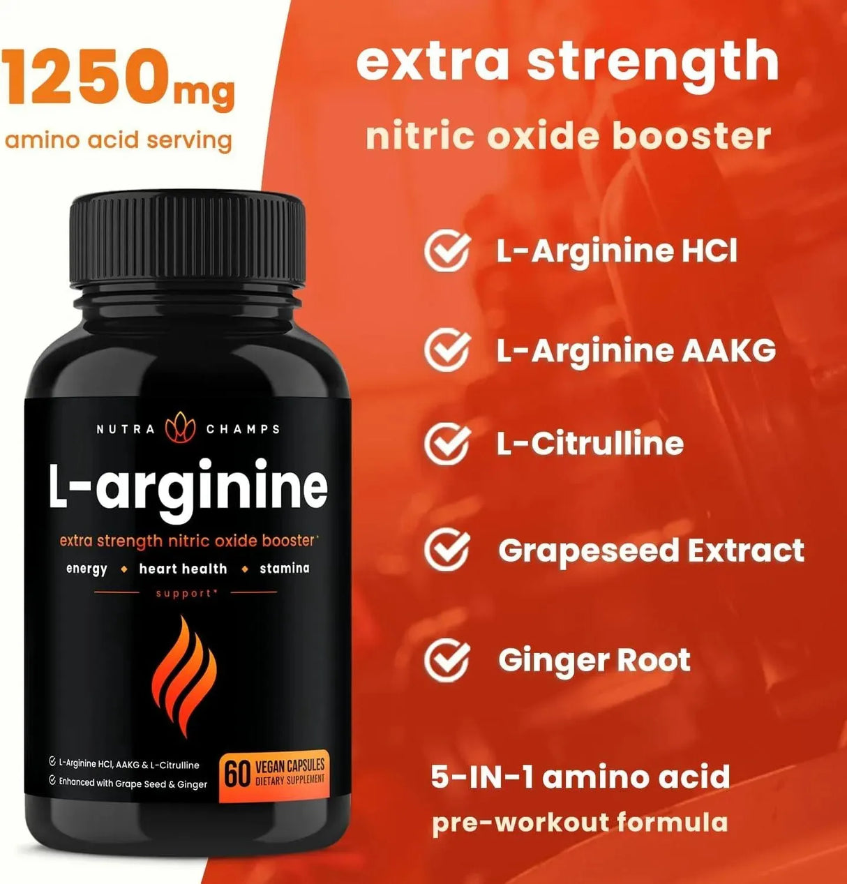 NUTRACHAMPS - NutraChamps Premium L Arginine 60 Capsulas - The Red Vitamin MX - Suplementos Alimenticios - {{ shop.shopifyCountryName }}