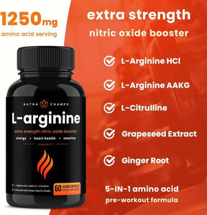NUTRACHAMPS - NutraChamps Premium L Arginine 60 Capsulas - The Red Vitamin MX - Suplementos Alimenticios - {{ shop.shopifyCountryName }}