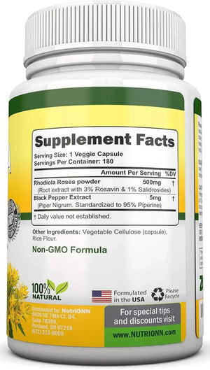 NUTRIONN - NutriONN Rhodiola Rosea 500Mg. 180 Capsulas - The Red Vitamin MX - Suplementos Alimenticios - {{ shop.shopifyCountryName }}