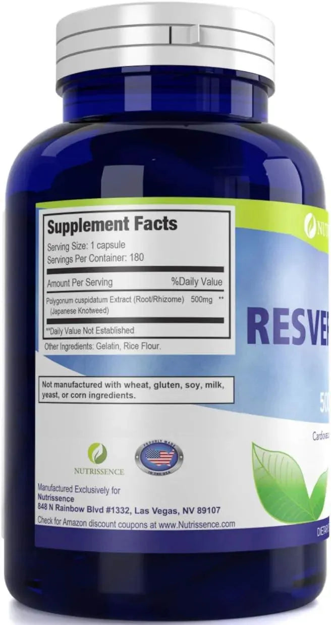 NUTRISSENCE - Nutrissence Resveratrol 500Mg. 180 Capsulas - The Red Vitamin MX - Suplementos Alimenticios - {{ shop.shopifyCountryName }}
