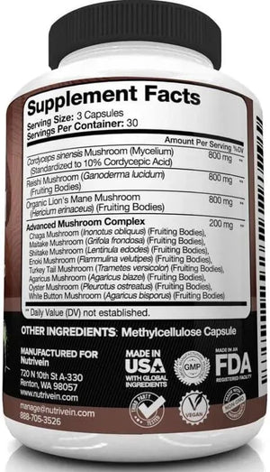 NUTRIVEIN - Nutrivein Mushroom Supplement 2600Mg. 90 Capsulas - The Red Vitamin MX - Suplementos Alimenticios - {{ shop.shopifyCountryName }}